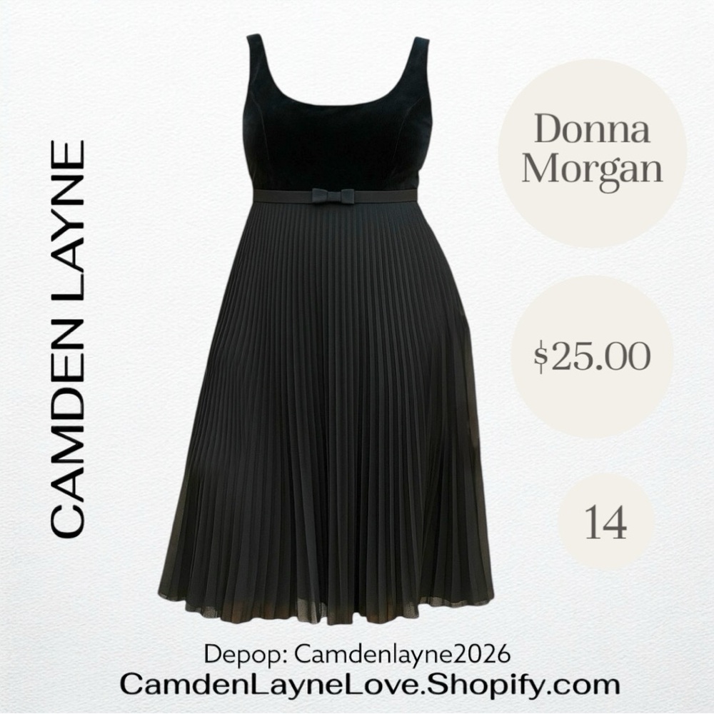 Donna Morgan Elegant Black Pleated Midi Dress - Picture 2 of 6